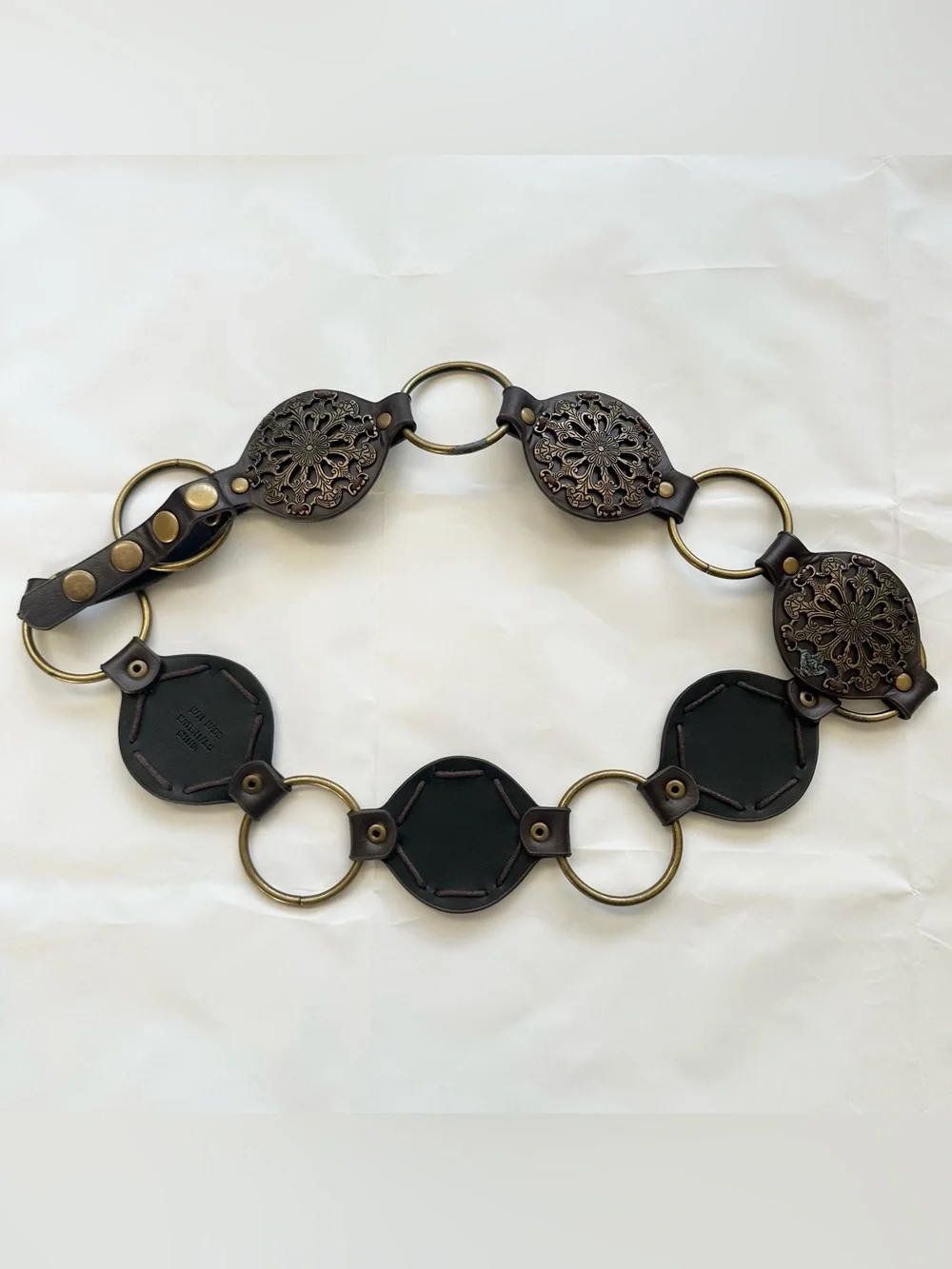 Brown/ bronze leather concho medallion belt, size M/L